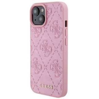 Guess nakładka do iPhone 15 6,1" GUHCP15SP4EPMP różowa hardcase Leather 4G Stamped