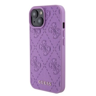 Guess nakładka do iPhone 15 6,1" GUHCP15SP4EPMU fioletowa hardcase Leather 4G Stamped