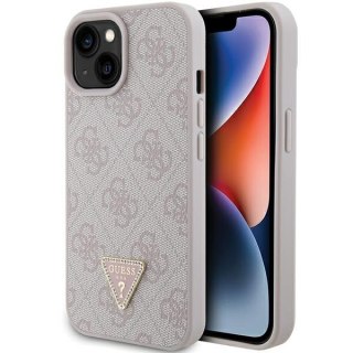 Guess nakładka do iPhone 15 6,1" GUHCP15SP4TDPP różowa hardcase Leather 4G Triangle Strass