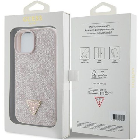 Guess nakładka do iPhone 15 6,1" GUHCP15SP4TDPP różowa hardcase Leather 4G Triangle Strass Guess nakładka do iPhone 15 6,1" GUHCP15SP4TDPP różowa hardcase Leather 4G Triangle Strass