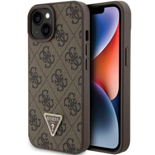Guess nakładka do iPhone 15 6,1" GUHCP15SP4TDPW brązowa hardcase Leather 4G Triangle Strass