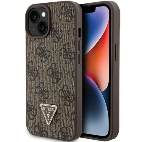 Guess nakładka do iPhone 15 6,1" GUHCP15SP4TDPW brązowa hardcase Leather 4G Triangle Strass Guess nakładka do iPhone 15 6,1" GUHCP15SP4TDPW brązowa hardcase Leather 4G Triangle Strass