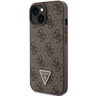 Guess nakładka do iPhone 15 6,1" GUHCP15SP4TDPW brązowa hardcase Leather 4G Triangle Strass