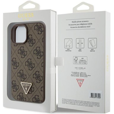 Guess nakładka do iPhone 15 6,1" GUHCP15SP4TDPW brązowa hardcase Leather 4G Triangle Strass Guess nakładka do iPhone 15 6,1" GUHCP15SP4TDPW brązowa hardcase Leather 4G Triangle Strass