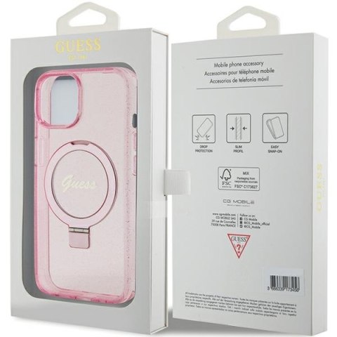 Guess nakładka do iPhone 15 6,1" GUHMP15SHRSGSP różowa HC RING STAND MAGSAFE SCRIPT LOGO GLITTER Guess nakładka do iPhone 15 6,1" GUHMP15SHRSGSP różowa HC RING STAND MAGSAFE SCRIPT LOGO GLITTER