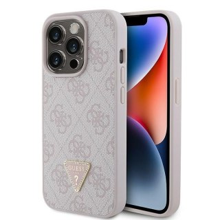 Guess nakładka do iPhone 15 Pro 6,1" GUHCP15LP4TDPP różowa hardcase Leather 4G Triangle Strass