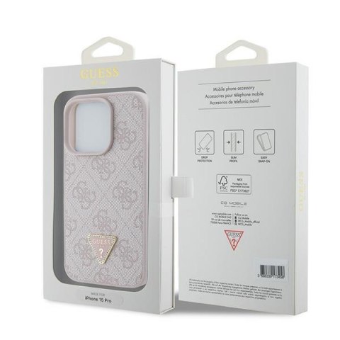 Guess nakładka do iPhone 15 Pro 6,1" GUHCP15LP4TDPP różowa hardcase Leather 4G Triangle Strass Guess nakładka do iPhone 15 Pro 6,1" GUHCP15LP4TDPP różowa hardcase Leather 4G Triangle Strass