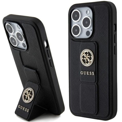 Guess nakładka do iPhone 15 Pro 6,1" GUHCP15LPGSSADK czarna HC GRIPSTAND SAFFIANO 4G STRASS
