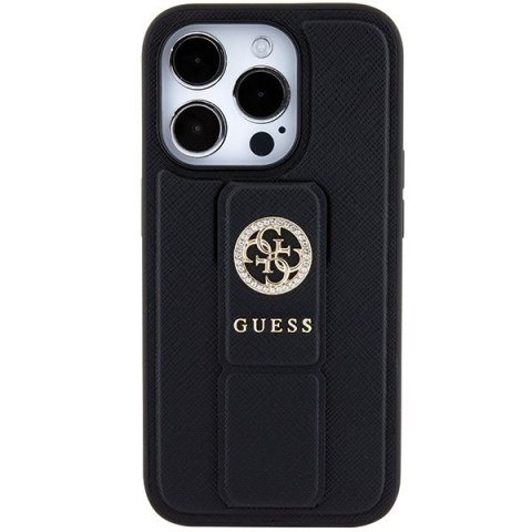 Guess nakładka do iPhone 15 Pro 6,1" GUHCP15LPGSSADK czarna HC GRIPSTAND SAFFIANO 4G STRASS