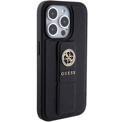Guess nakładka do iPhone 15 Pro 6,1" GUHCP15LPGSSADK czarna HC GRIPSTAND SAFFIANO 4G STRASS
