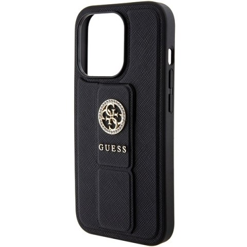 Guess nakładka do iPhone 15 Pro 6,1" GUHCP15LPGSSADK czarna HC GRIPSTAND SAFFIANO 4G STRASS
