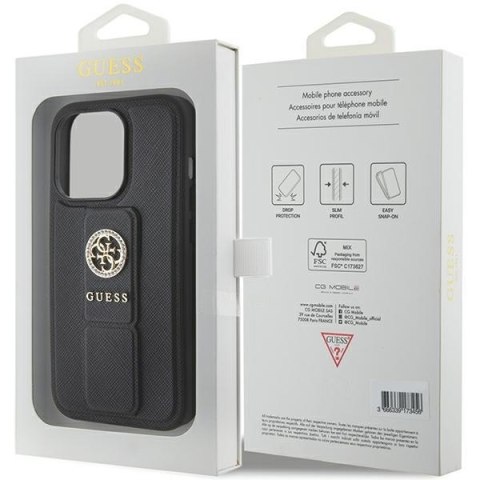 Guess nakładka do iPhone 15 Pro 6,1" GUHCP15LPGSSADK czarna HC GRIPSTAND SAFFIANO 4G STRASS