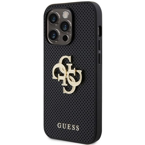 Guess nakładka do iPhone 15 Pro 6,1" GUHCP15LPSP4LGK czarna hardcase Leather Perforated 4G Glitter Logo