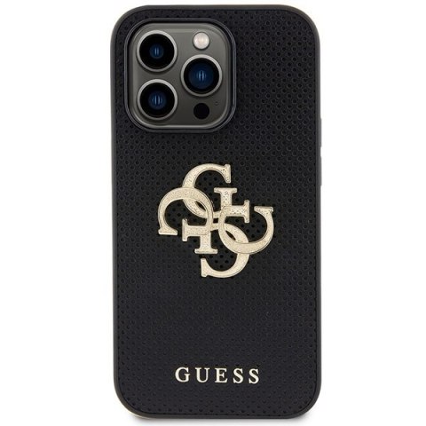Guess nakładka do iPhone 15 Pro 6,1" GUHCP15LPSP4LGK czarna hardcase Leather Perforated 4G Glitter Logo