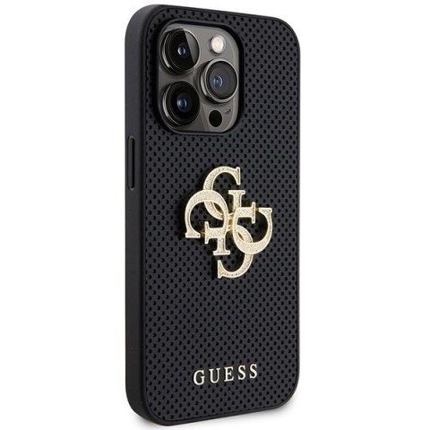 Guess nakładka do iPhone 15 Pro 6,1" GUHCP15LPSP4LGK czarna hardcase Leather Perforated 4G Glitter Logo