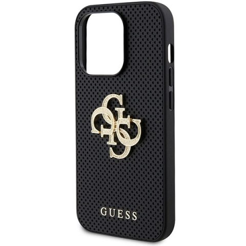Guess nakładka do iPhone 15 Pro 6,1" GUHCP15LPSP4LGK czarna hardcase Leather Perforated 4G Glitter Logo