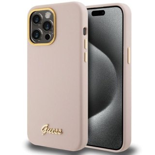 Guess nakładka do iPhone 15 Pro 6,1" GUHCP15LSMBSLP różowa HC SILICONE SCRIPT METAL LOGO & FRAME