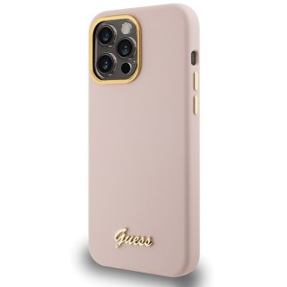 Guess nakładka do iPhone 15 Pro 6,1" GUHCP15LSMBSLP różowa HC SILICONE SCRIPT METAL LOGO & FRAME