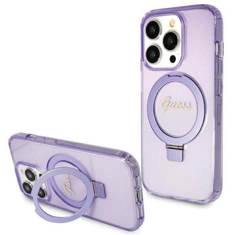 Guess nakładka do iPhone 15 Pro 6,1" GUHMP15LHRSGSU fioletowa HC RING STAND MAGSAFE SCRIPT LOGO GLITTER Guess nakładka do iPhone 15 Pro 6,1" GUHMP15LHRSGSU fioletowa HC RING STAND MAGSAFE SCRIPT LOGO GLITTER