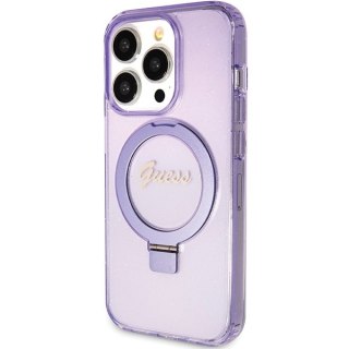 Guess nakładka do iPhone 15 Pro 6,1" GUHMP15LHRSGSU fioletowa HC RING STAND MAGSAFE SCRIPT LOGO GLITTER