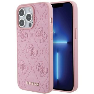 Guess nakładka do iPhone 15 Pro Max 6,7" GUHCP15XP4EPMP różowa hardcase Leather 4G Stamped