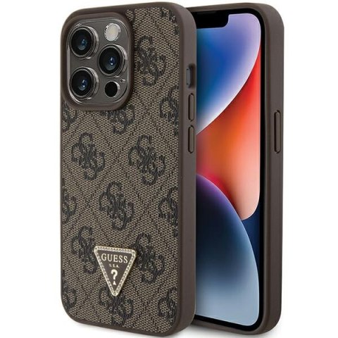 Guess nakładka do iPhone 15 Pro Max 6,7" GUHCP15XP4TDPW brązowa hardcase Leather 4G Triangle Strass