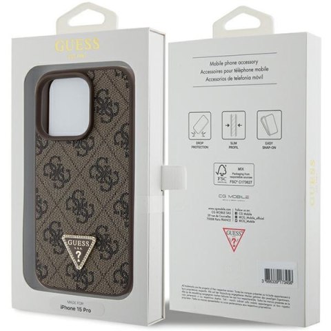 Guess nakładka do iPhone 15 Pro Max 6,7" GUHCP15XP4TDPW brązowa hardcase Leather 4G Triangle Strass
