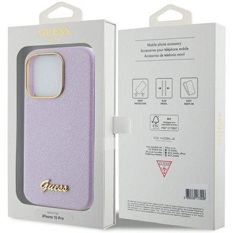 Guess nakładka do iPhone 15 Pro Max 6,7" GUHCP15XPGMCSL liliowa hardcase Glitter Glossy Script