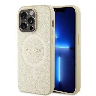 Guess nakładka do iPhone 15 Pro Max 6,7" GUHMP15XPSAHMCB złota hardcase Saffiano MagSafe