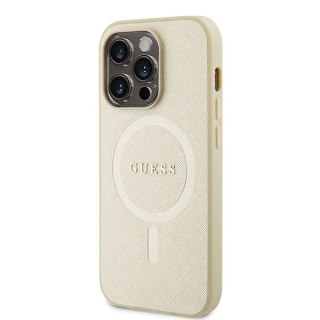 Guess nakładka do iPhone 15 Pro Max 6,7" GUHMP15XPSAHMCB złota hardcase Saffiano MagSafe