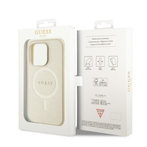 Guess nakładka do iPhone 15 Pro Max 6,7" GUHMP15XPSAHMCB złota hardcase Saffiano MagSafe Guess nakładka do iPhone 15 Pro Max 6,7" GUHMP15XPSAHMCB złota hardcase Saffiano MagSafe
