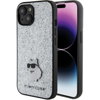 Karl Lagerfeld nakładka do iPhone 15 6,1" srebrna hardcase Fixed Glitter Choupette Logo Metal Pin
