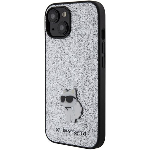 Karl Lagerfeld nakładka do iPhone 15 6,1" srebrna hardcase Fixed Glitter Choupette Logo Metal Pin Karl Lagerfeld nakładka do iPhone 15 6,1" srebrna hardcase Fixed Glitter Choupette Logo Metal Pin