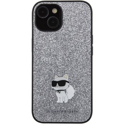 Karl Lagerfeld nakładka do iPhone 15 6,1" srebrna hardcase Fixed Glitter Choupette Logo Metal Pin Karl Lagerfeld nakładka do iPhone 15 6,1" srebrna hardcase Fixed Glitter Choupette Logo Metal Pin