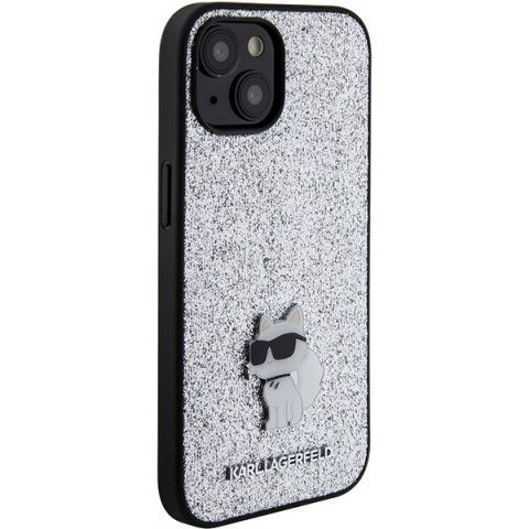 Karl Lagerfeld nakładka do iPhone 15 6,1" srebrna hardcase Fixed Glitter Choupette Logo Metal Pin Karl Lagerfeld nakładka do iPhone 15 6,1" srebrna hardcase Fixed Glitter Choupette Logo Metal Pin