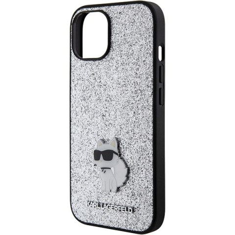 Karl Lagerfeld nakładka do iPhone 15 6,1" srebrna hardcase Fixed Glitter Choupette Logo Metal Pin Karl Lagerfeld nakładka do iPhone 15 6,1" srebrna hardcase Fixed Glitter Choupette Logo Metal Pin
