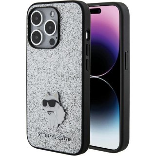 Karl Lagerfeld nakładka do iPhone 15 Pro 6,1" KLHCP15LGCNPSG srebrna hardcase Fixed Glitter Choupette Logo Metal Pin