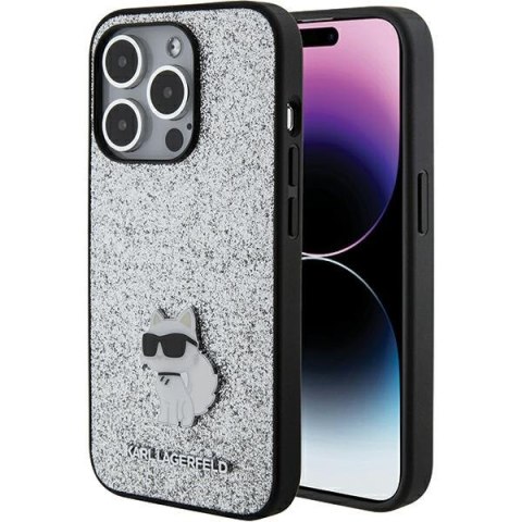 Karl Lagerfeld nakładka do iPhone 15 Pro 6,1" KLHCP15LGCNPSG srebrna hardcase Fixed Glitter Choupette Logo Metal Pin Karl Lagerfeld nakładka do iPhone 15 Pro 6,1" KLHCP15LGCNPSG srebrna hardcase Fixed Glitter Choupette Logo Metal Pin