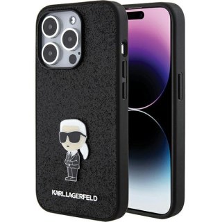 Karl Lagerfeld nakładka do iPhone 15 Pro 6,1" KLHCP15LGKNPSK czarna hardcase Fixed Glitter Ikonik Logo Metal Pin