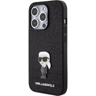 Karl Lagerfeld nakładka do iPhone 15 Pro 6,1" KLHCP15LGKNPSK czarna hardcase Fixed Glitter Ikonik Logo Metal Pin