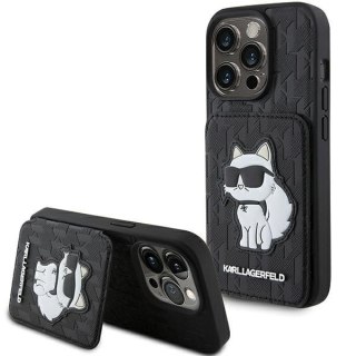Karl Lagerfeld nakładka do iPhone 15 Pro 6,1" KLHCP15LSAKCNSCK czarna hardcase Saffiano Cardslots and Stand Monogram Choupette