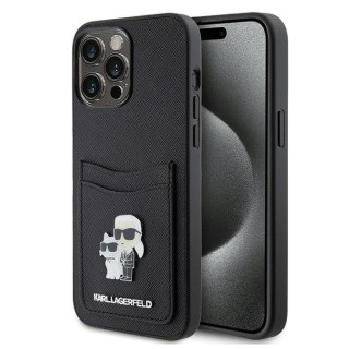 Karl Lagerfeld nakładka do iPhone 15 Pro Max 6,7" KLHCP15XSAPKCNPK czarna hardcase Saffiano Cardslot KC Metal Pin