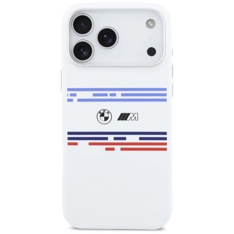 Etui BMW M Silicon Horizontal Line MagSafe na iPhone 17 Pro Max- białe