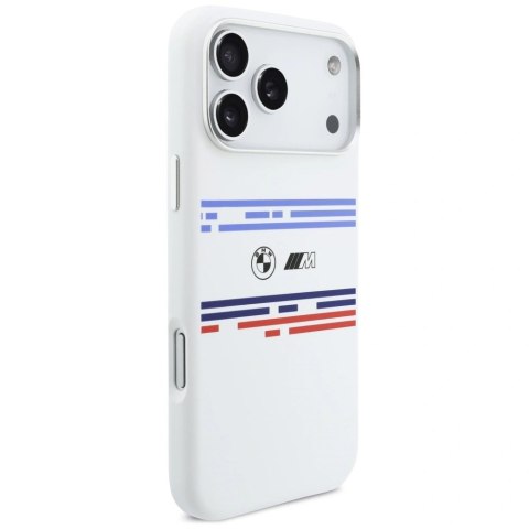 Etui BMW M Silicon Horizontal Line MagSafe na iPhone 17 Pro Max- białe