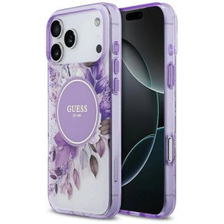 Etui Guess IML Flower & Tonal Circle MagSafe na iPhone 17 Pro Max - fioletowe
