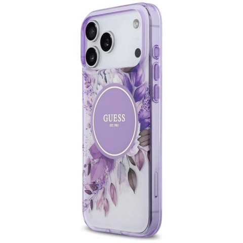 Etui Guess IML Flower & Tonal Circle MagSafe na iPhone 17 Pro Max - fioletowe