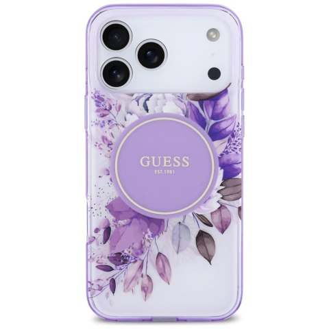 Etui Guess IML Flower & Tonal Circle MagSafe na iPhone 17 Pro Max - fioletowe