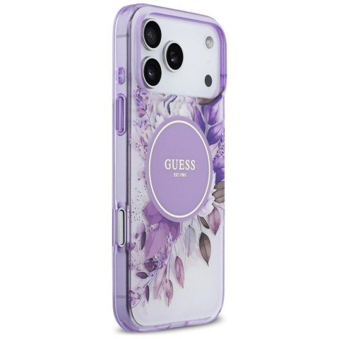 Etui Guess IML Flower & Tonal Circle MagSafe na iPhone 17 Pro Max - fioletowe