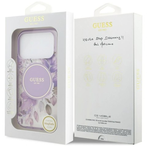 Etui Guess IML Flower & Tonal Circle MagSafe na iPhone 17 Pro - fioletowe