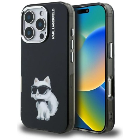 Etui Karl Lagerfeld IML Aquarelle Choupette & Logo na iPhone 16 Pro - czarne